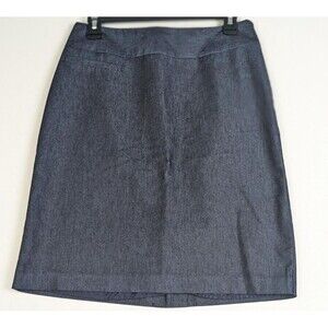 Merona Women’s Size 4 Denim Pencil Skirt Blue Cotton Blend Back Vent Work Casual